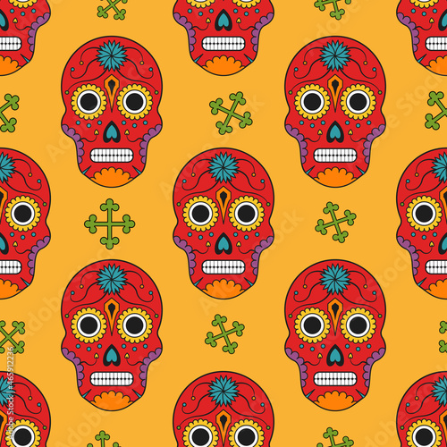 Seamless pattern for the Day of Dead in Mexico, Vector Dia de los Muertos Mexican national holiday