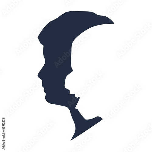 Human face side view silhouette and alter ego