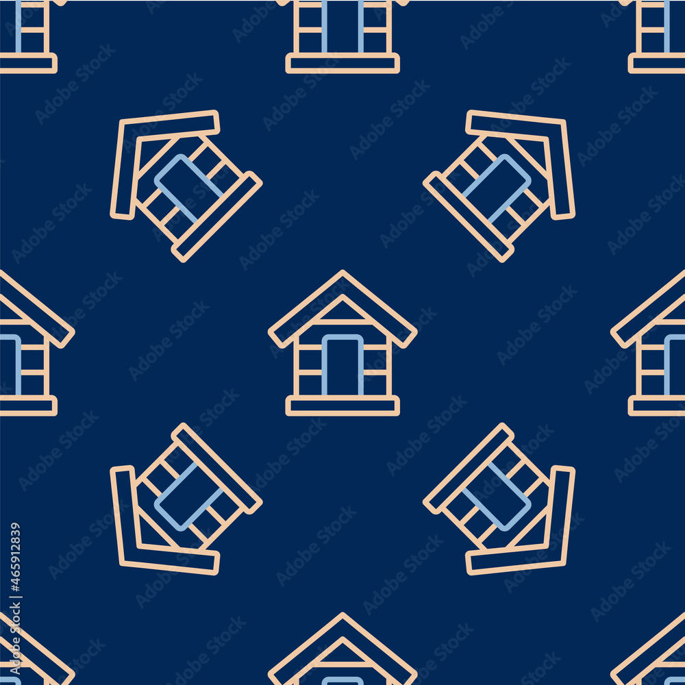 Line Dog house icon isolated seamless pattern on blue background. Dog kennel. Vector Line Dog house icon isolated seamless pattern on blue background. Dog kennel. Vector