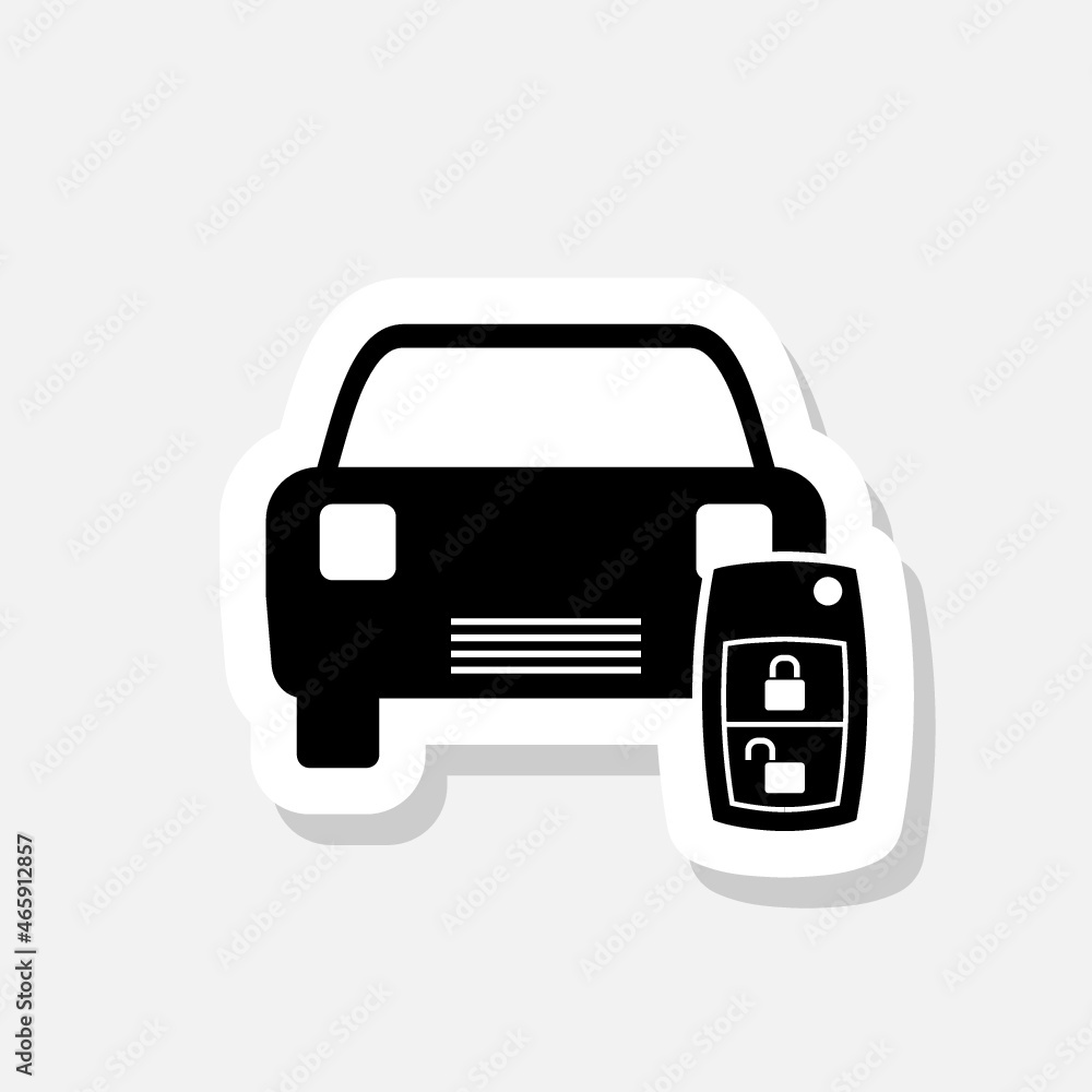 Car key with remote sticker icon isolated on white background