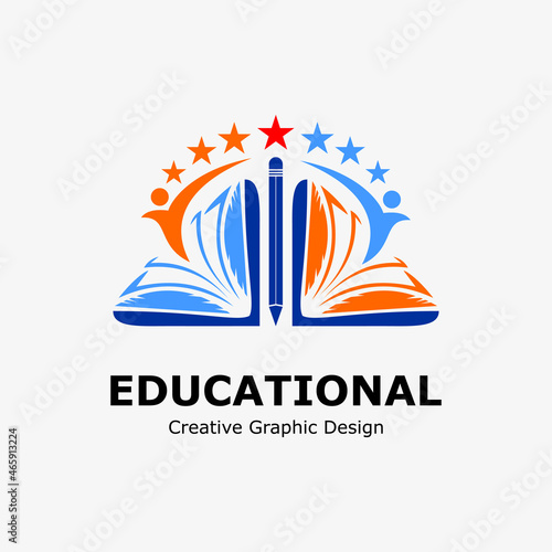 logo symbol for education. book icon, pencil, student icon and star. education vector logo template.