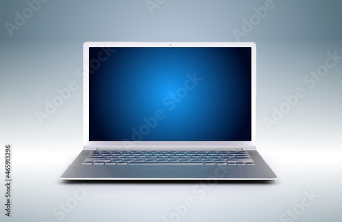 laptop computer with a blue screen on the display