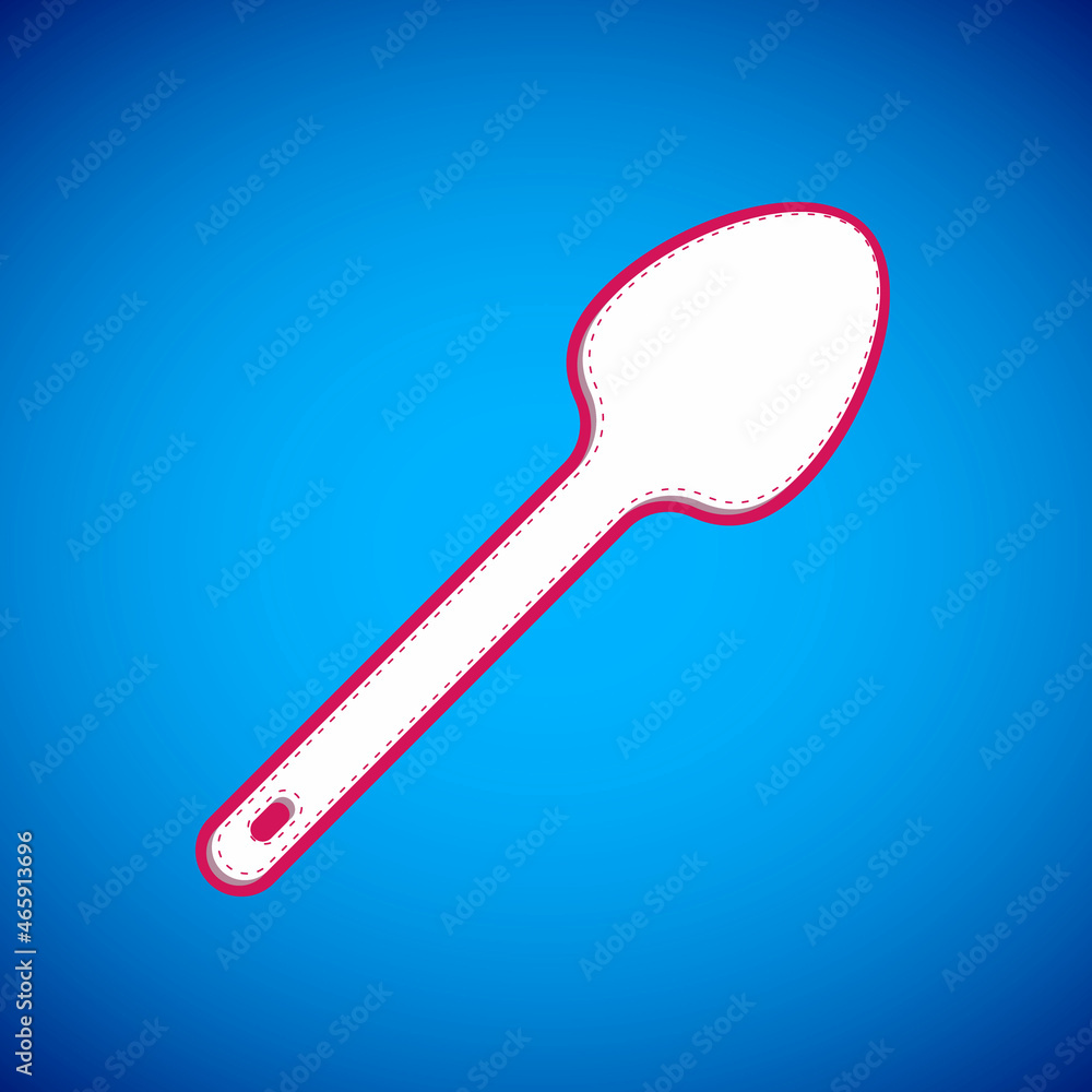 White Teaspoon icon isolated on blue background. Cooking utensil. Cutlery sign. Vector White Teaspoon icon isolated on blue background. Cooking utensil. Cutlery sign. Vector