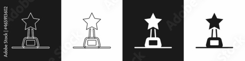 Set Movie trophy icon isolated on black and white background. Academy award icon. Films and cinema symbol. Vector