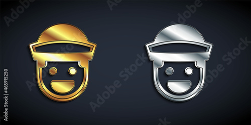 Gold and silver Sailor icon isolated on black background. Long shadow style. Vector