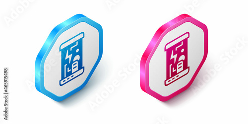 Isometric Futuristic cryogenic capsules or containers icon isolated on white background. Cryonic technology for humans or cryogenic chamber. Hexagon button. Vector