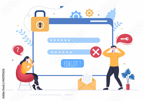 Forgot Password and Account Login for Web page, Protection, Security, Key, Access System in Smartphone or Computer Flat Vector Illustration