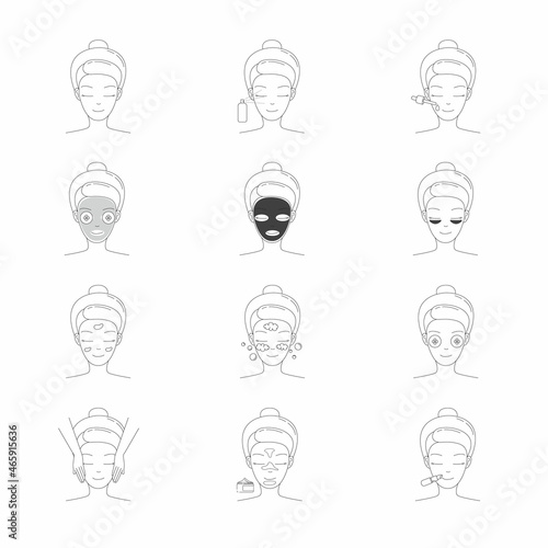 Woman icon set. skin care and skin rejuvenation. symbols. Vector Illustration.