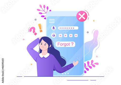 Forgot Password and Account Login for Web page, Protection, Security, Key, Access System in Smartphone or Computer Flat Vector Illustration