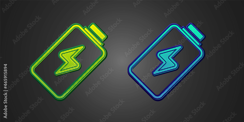 Green and blue Battery charge level indicator icon isolated on black background. Vector Green and blue Battery charge level indicator icon isolated on black background. Vector