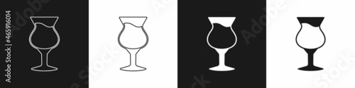 Set Glass of beer icon isolated on black and white background. Vector