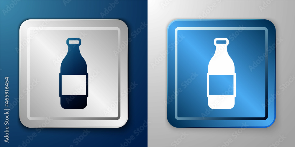 White Bottle of wine icon isolated on blue and grey background. Silver and blue square button. Vector White Bottle of wine icon isolated on blue and grey background. Silver and blue square button. Vector