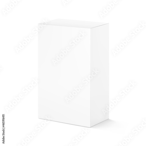 Realistic cardboard packaging box mockup. Vector illustration isolated on white background. Can be use for medicine, food, cosmetic and other. Ready for your design. EPS10.  © realstockvector