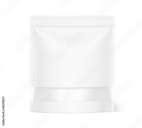 Pouch bag with transparent window mockups on white background. Vector illustration. Front view. Can be use for template your design, presentation, promo, ad. EPS10.
