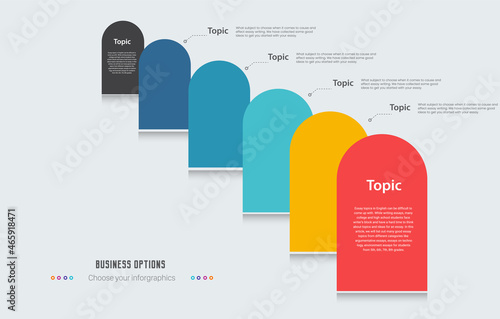SIX Steps and 5 colors of infographic Process or brown, yellow Circles option pannel on white background and Infographic template with Six Opions or steps vector, illustration.eps
