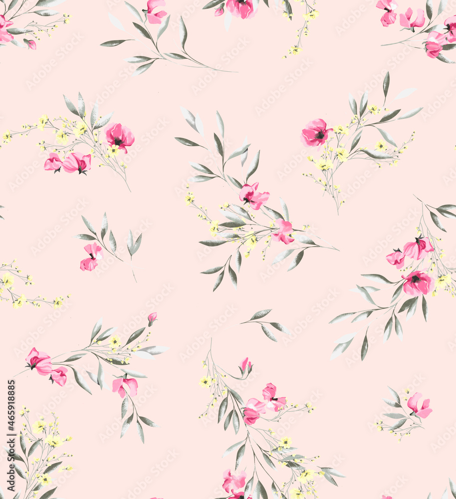 custom made wallpaper toronto digitalarrangement of flowers drawn by a line and blot against a pink-beige color background artwork for tattoo, fabrics, souvenirs, packaging, greeting cards and scrapbooking