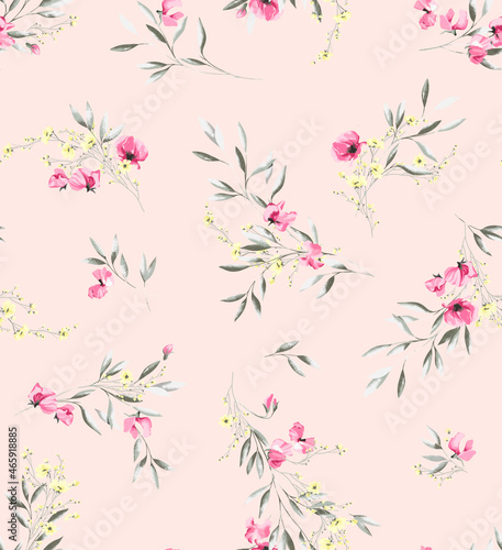 Wallpaper Mural arrangement of flowers drawn by a line and blot against a pink-beige color background artwork for tattoo, fabrics, souvenirs, packaging, greeting cards and scrapbooking Torontodigital.ca