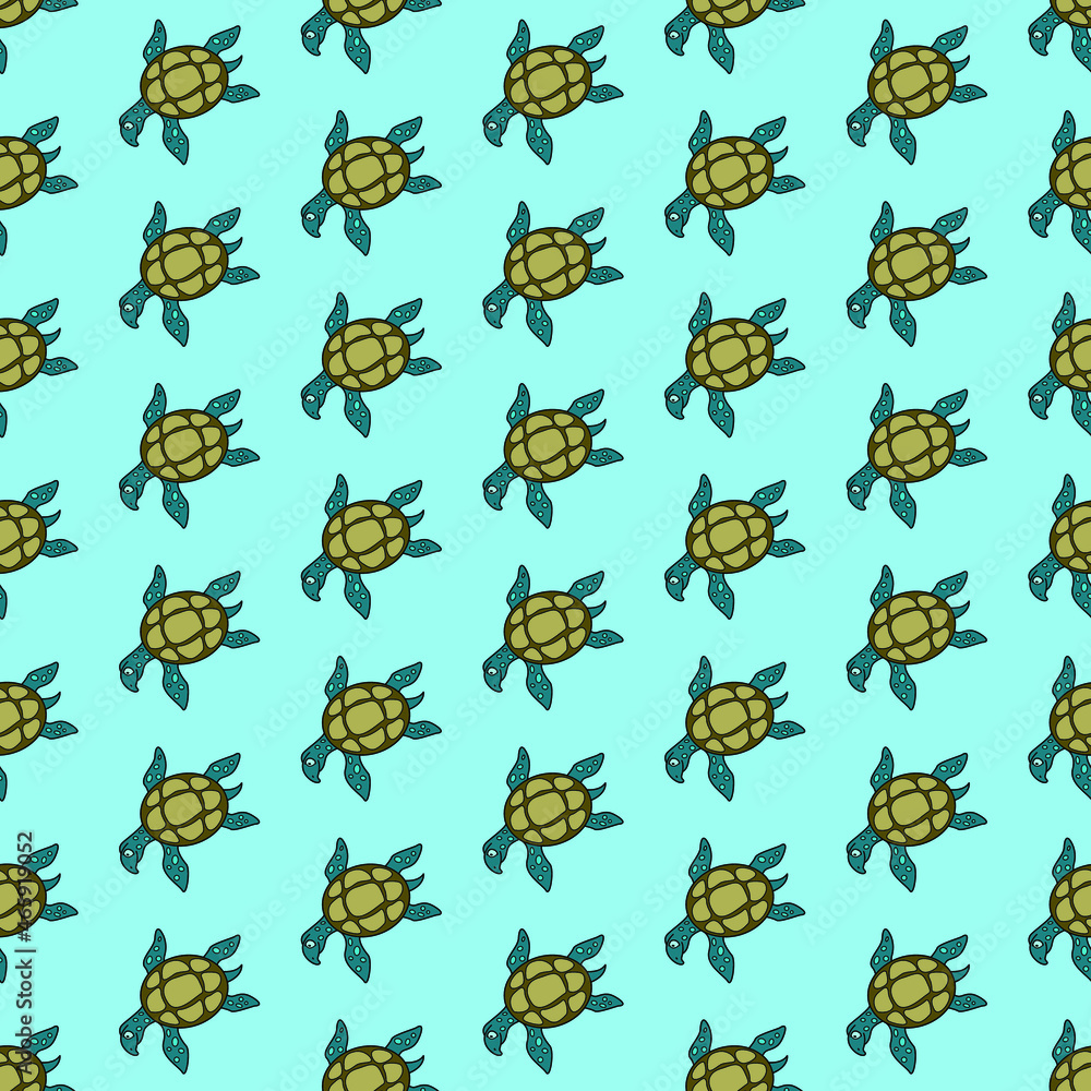Vector seamless pattern with turtle. Creative design with color turtles on the color background. Vector illustration. Textile pattern, print pattern. Wrapping-paper with tortoise Vector seamless pattern with turtle. Creative design with color turtles on the color background. Vector illustration. Textile pattern, print pattern. Wrapping-paper with tortoise