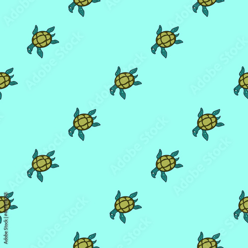 Vector seamless pattern with turtle. Creative design with color turtles on the color background. Vector illustration. Textile pattern, print pattern. Wrapping-paper with tortoise