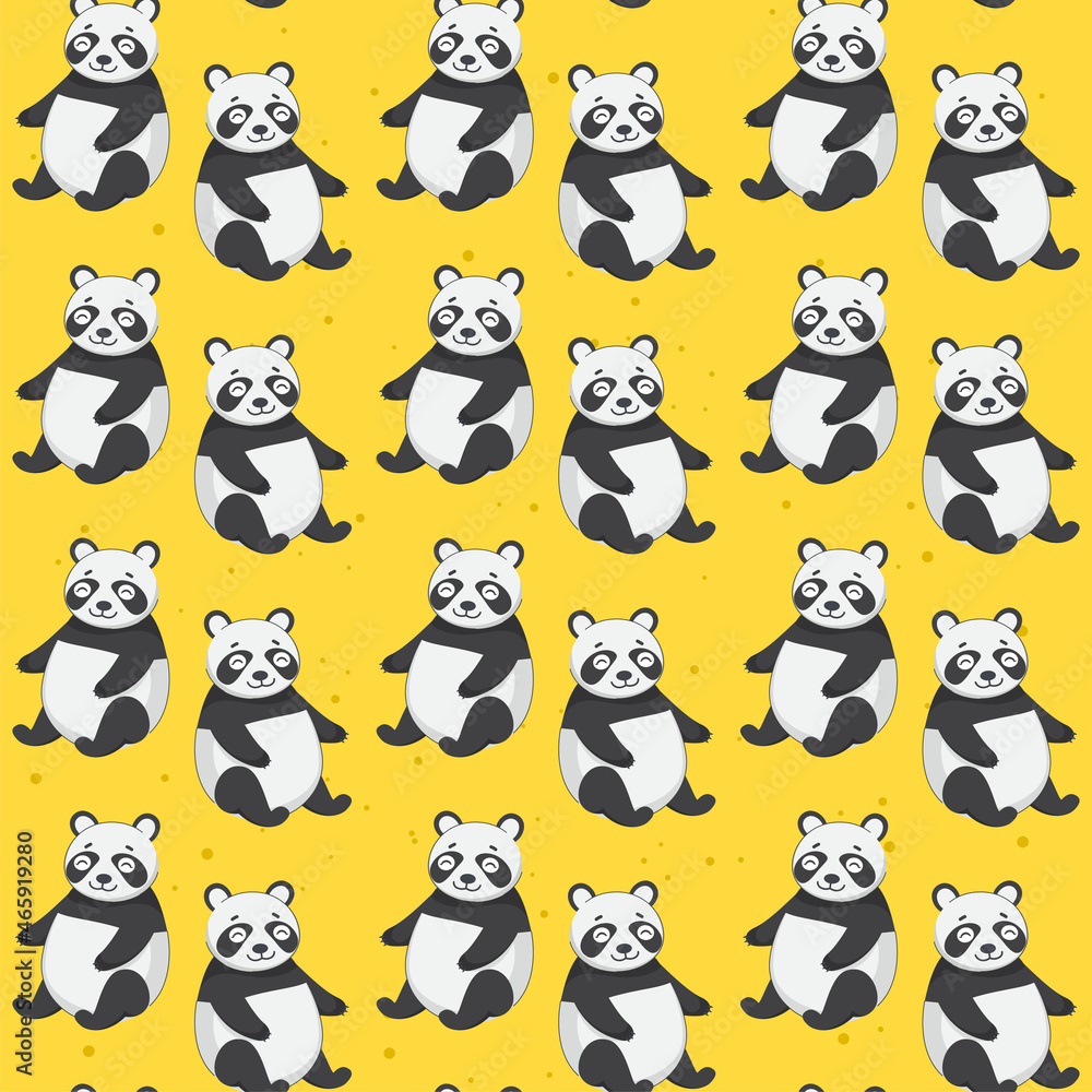 Cartoon Panda Bear Decorated On Yellow Background. Cartoon Panda Bear Decorated On Yellow Background.