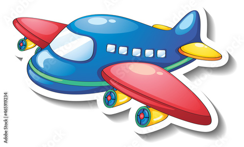 Airplane cartoon sticker on white background