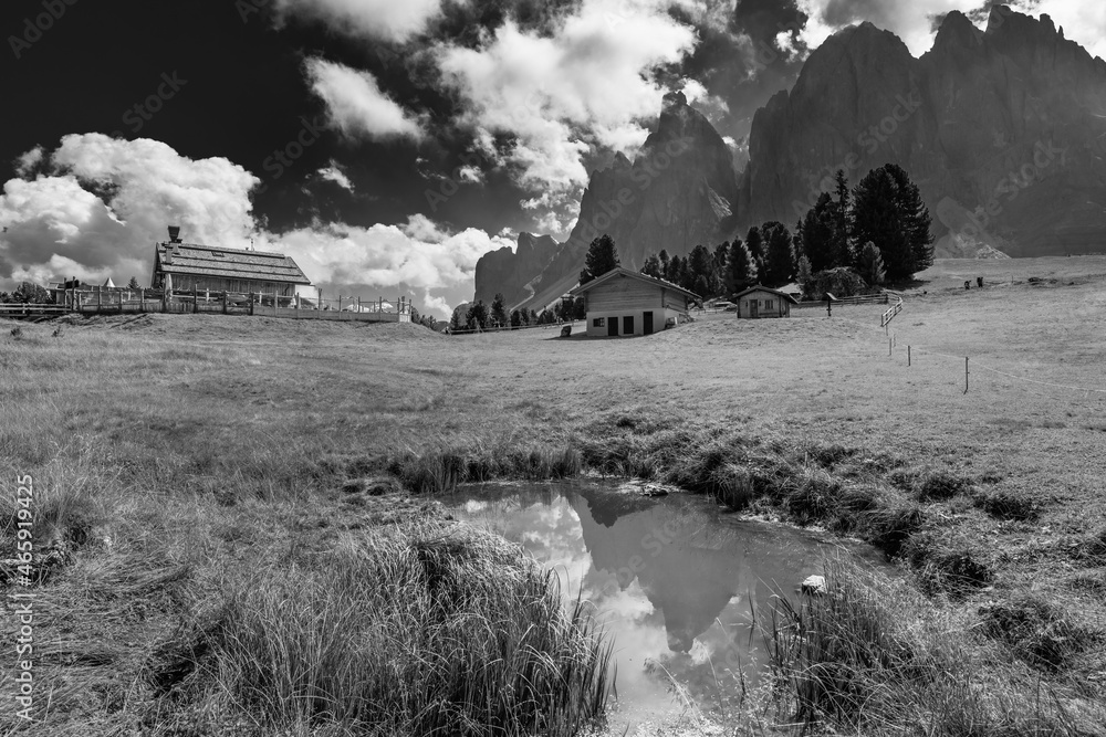 Funes Dolomites. The Odle. Black and white.