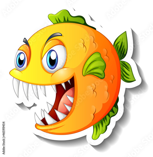 Angry piranha fish cartoon sticker