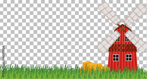 Windmill and barn on transparent background
