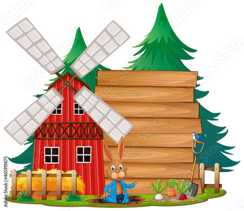 Empty banner template in the farm scene isolated on white background