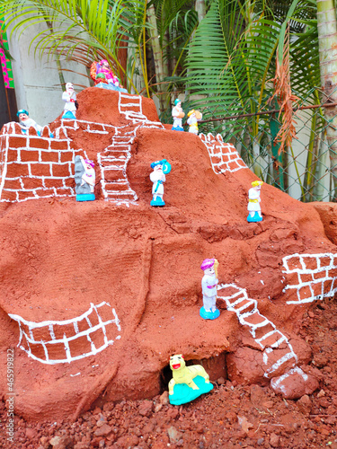 Mud fort (Killa) created by children on the occasion of Diwali festival in India. photo