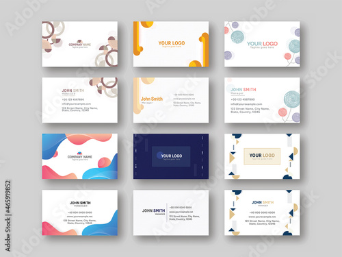 Front And Back Side Of Horizontal Business Card Set For Advertising.