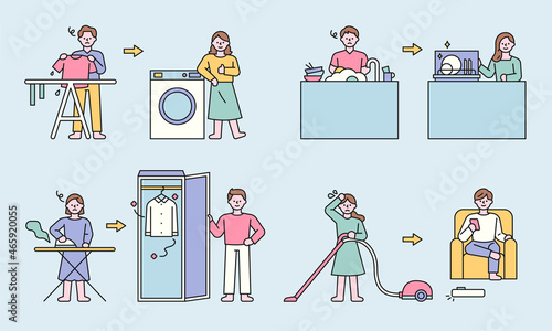 The inventions of convenient household appliances. flat design style vector illustration.