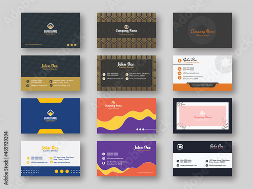 Front And Back Side Of Horizontal Business Card Template Layout In Six Options.