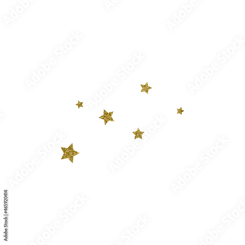 Gold glitter shiny stars. Glowing Christmas textured elements isolated on white background.