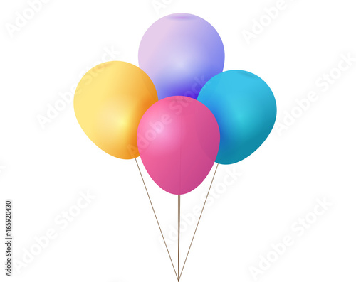 Balloons vector bunch isolated on white, birthday flying helium ballons and transparent for happy party celebration gift cartoon illustration, realistic 3d pink, gold, yellow and purple color