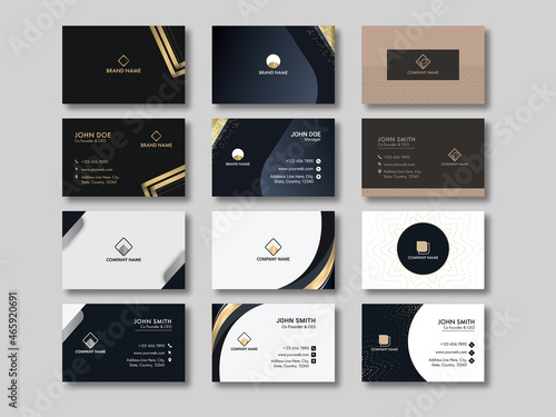 Modern Business Or Visiting Card Set In Front And Back Side.