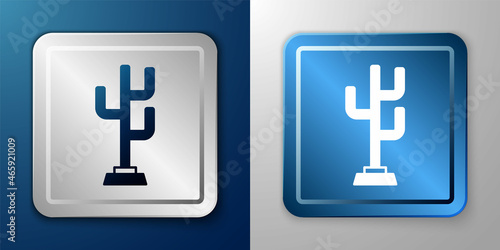 White Coat stand icon isolated on blue and grey background. Silver and blue square button. Vector