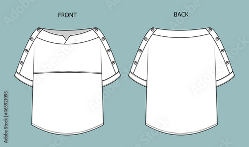 Women's Top Fashion Flat Sketch. top front and back view.