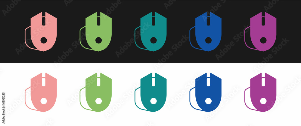 Set Computer mouse gaming icon isolated on black and white background. Optical with wheel symbol. Vector Set Computer mouse gaming icon isolated on black and white background. Optical with wheel symbol. Vector