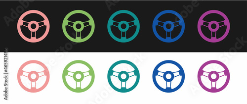 Set Racing simulator cockpit icon isolated on black and white background. Gaming accessory. Gadget for driving simulation game. Vector
