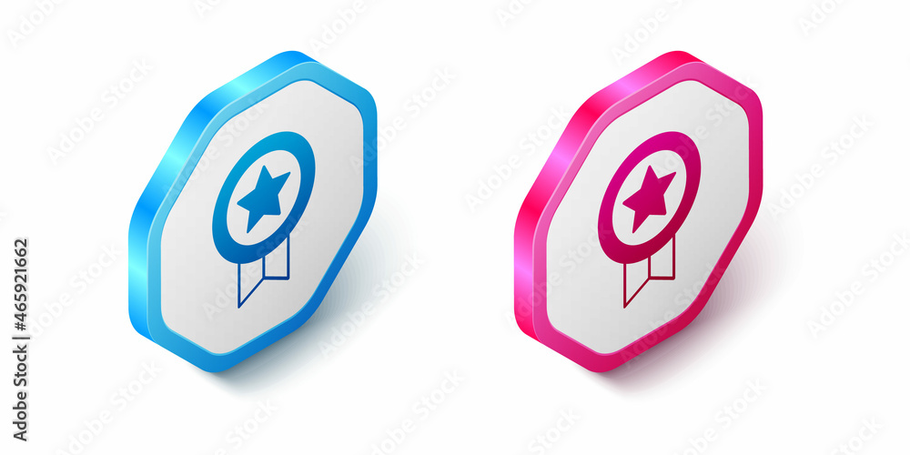 Isometric Game rating with medal icon isolated on white background. Level results for game. Hexagon button. Vector Isometric Game rating with medal icon isolated on white background. Level results for game. Hexagon button. Vector