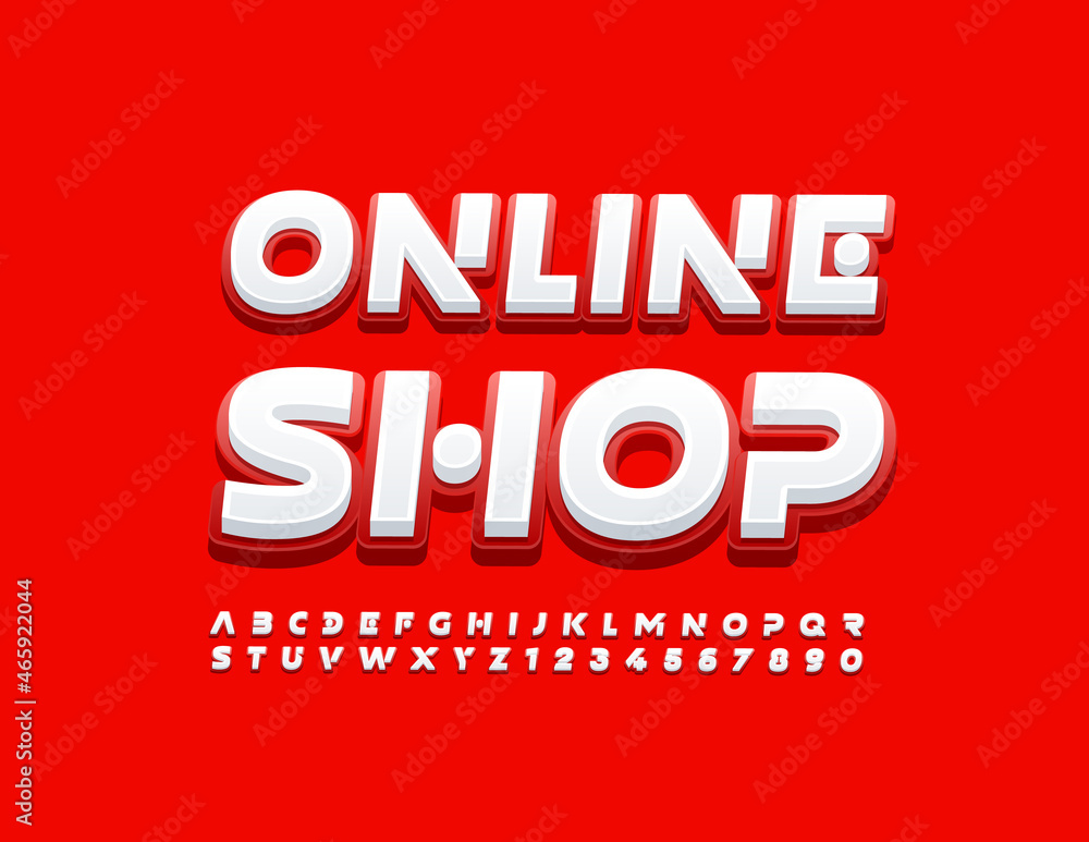 Vector business sign Online Shop. Abstract bright Font. Techno style Alphabet Letters and Numbers set Vector business sign Online Shop. Abstract bright Font. Techno style Alphabet Letters and Numbers set