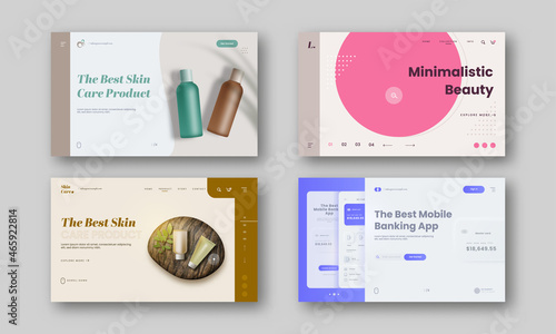 Set Of Landing Page Design For Skincare Product And Beauty, Banking App. © Abdul Qaiyoom