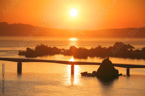 朝日と古宇利大橋と海, 今帰仁村,沖縄県 photo
