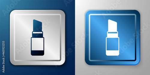 White Lipstick icon isolated on blue and grey background. 8 March. International Happy Women Day. Silver and blue square button. Vector