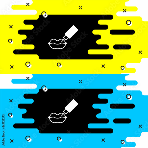 White Lip augmentation icon isolated on black background. Hyaluronic acid lips injection. Contour plastic. Vector
