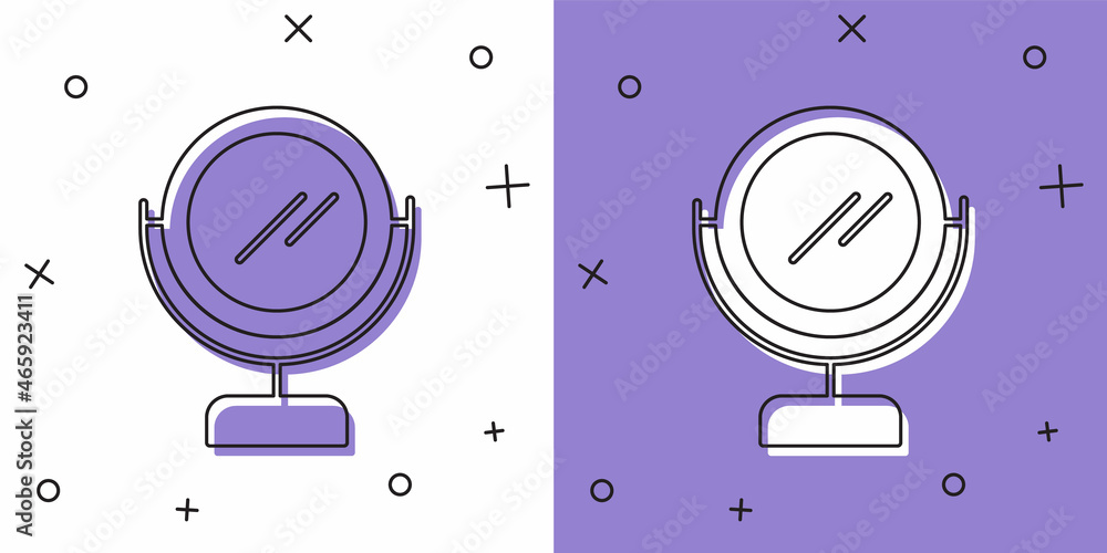 Set Round makeup mirror icon isolated on white and purple background. Vector Set Round makeup mirror icon isolated on white and purple background. Vector