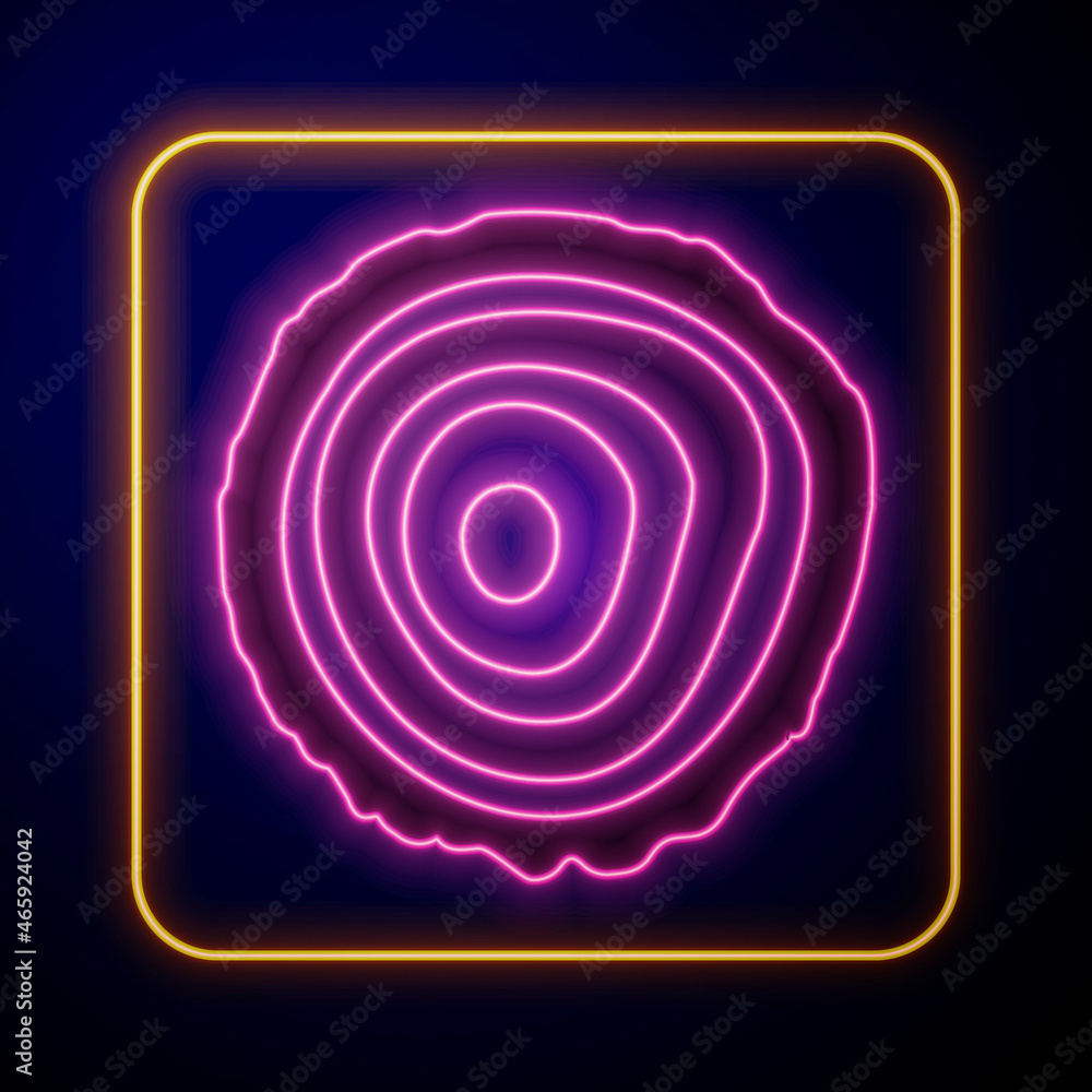 Glowing neon Tree rings icon isolated on black background. Wooden cross section. Vector Glowing neon Tree rings icon isolated on black background. Wooden cross section. Vector