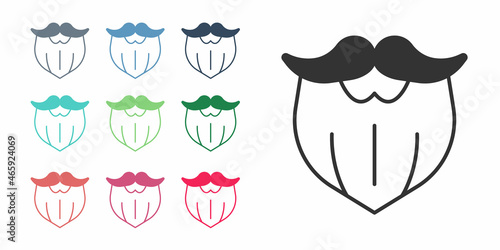 Black Mustache and beard icon isolated on white background. Barbershop symbol. Facial hair style. Set icons colorful. Vector