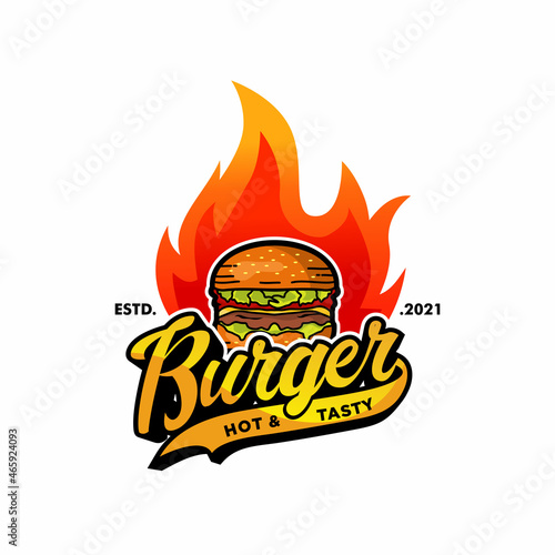 Hot Burger logo Premium Vector